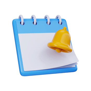 3D calendar symbol with yellow bell. Symbol for scheduling tasks, event notifications or alerts for appointments png