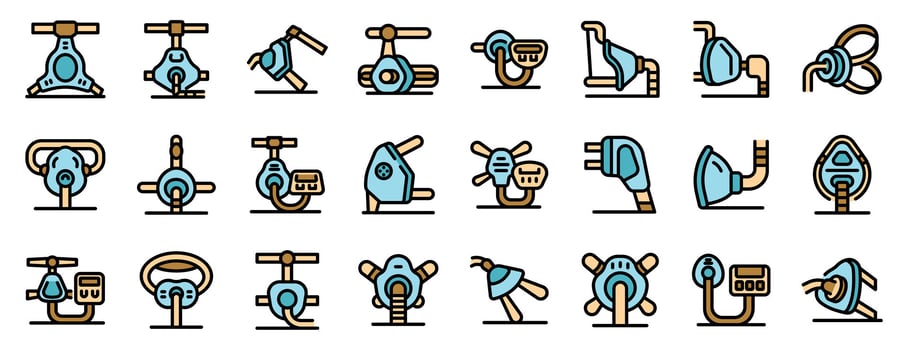 Oxygen mask icons showing breathing apparatus for patients requiring respiratory support vector