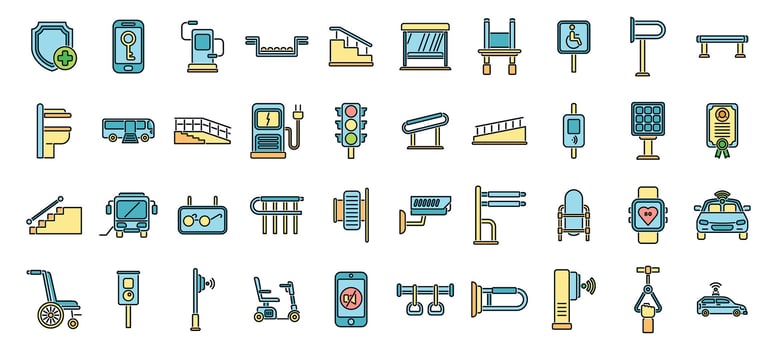 Accessibility equipment and services providing inclusivity and support for people with disabilities vector