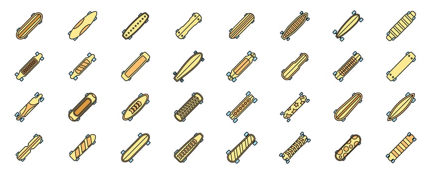 Longboards icons showing different styles and designs for skating vector