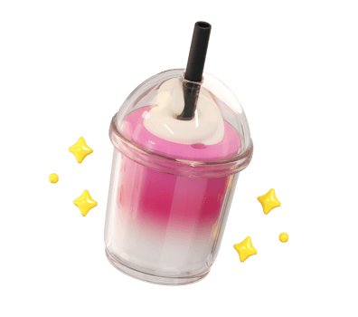 3D Pink Drink with Whipped Cream and Sparkles, Transparent Background png