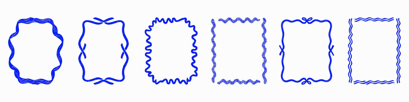 Decorative Blue Wavy Frame Set. Creative Border Collection. Isolated Illustration vector