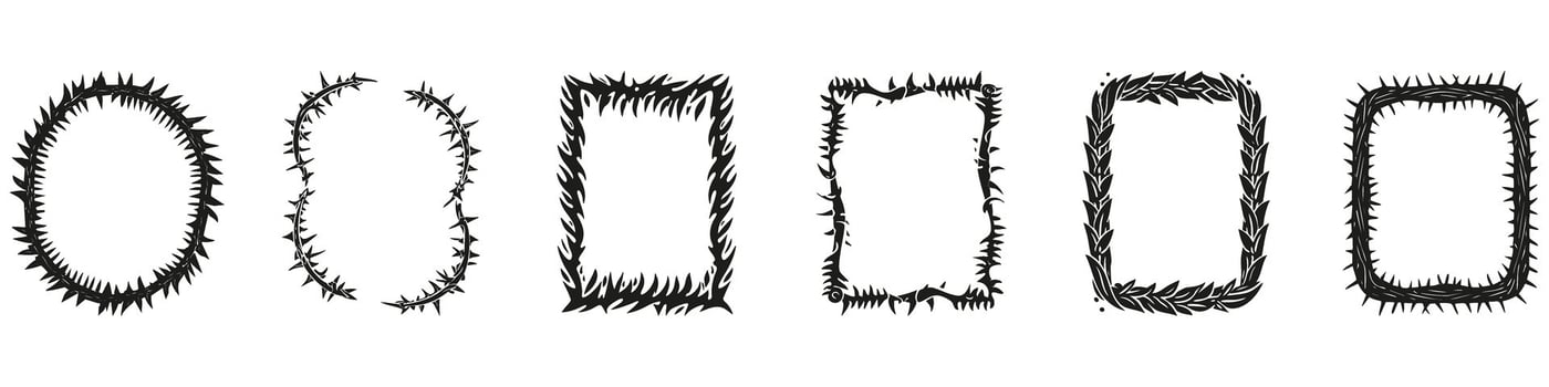Thorn And Leaf Frame Designs Set. Decorative Borders For Gothic And Nature Themes. Isolated Illustration vector