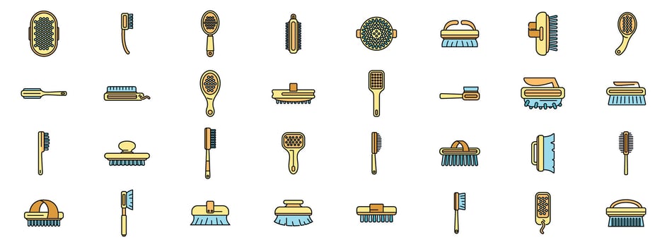 Pet brush icons showing grooming tools for animal care vector