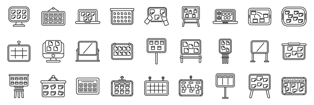 Scrum board icons set. Planning board icons showing project management, scheduling and business strategy vector