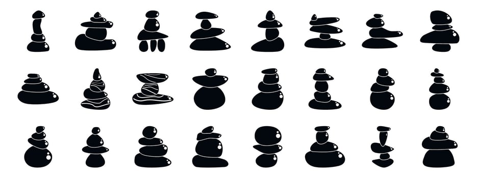 Balancing stone icons set. Balancing stones icons representing harmony and meditation vector