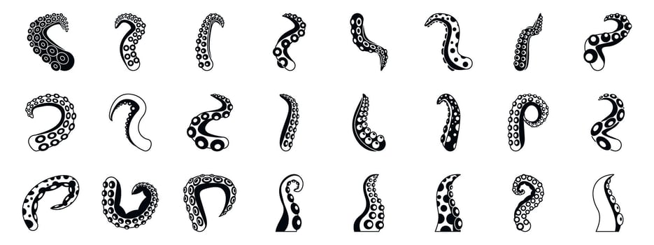 Octopus tentacle icons set. Octopus tentacles showing flexibility and reaching out vector