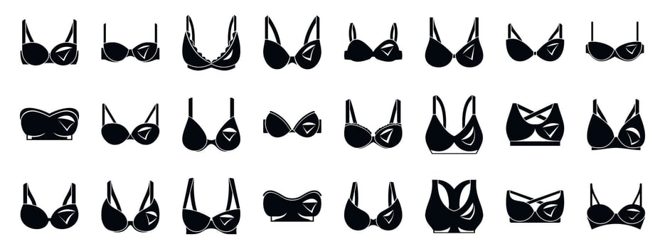 Nursing bra icons set. Different bras showing variety of modern lingerie designs vector