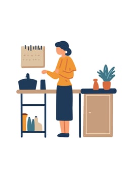housewife dusting the shelves vector
