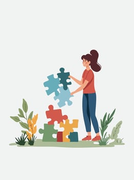 illustration with woman and colorful puzzle pieces vector