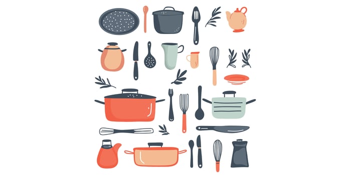 cookware and tools set vector