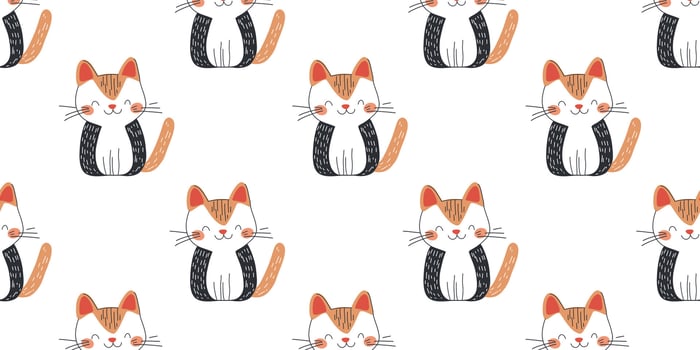 Seamless pattern with cute cats vector