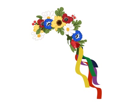 Traditional Ukrainian headdress is a wreath of field flowers on white background vector