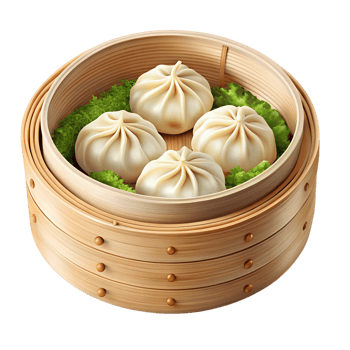 Steamed Dumplings in Bamboo Steamer Illustration png