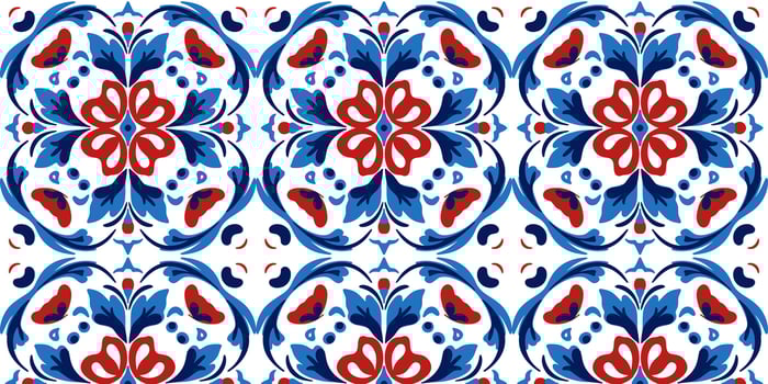 Seamless pattern of azulejo texture ornament in red - blue tones vector
