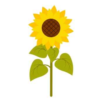 Elegant illustration of a vibrant sunflower with detailed center and lush green leaves. Perfect for nature-themed designs, floral compositions, eco-friendly projects vector