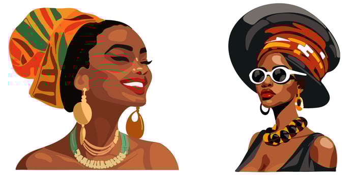 Young fashionable African American two women on white background vector
