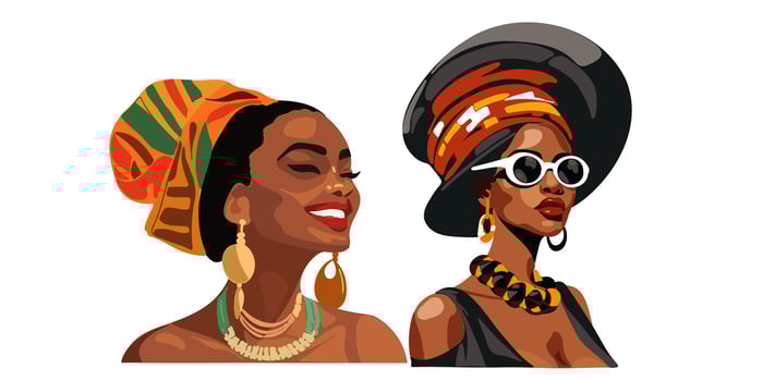 Portrait of two fashionable African American women, beauty background or banner vector