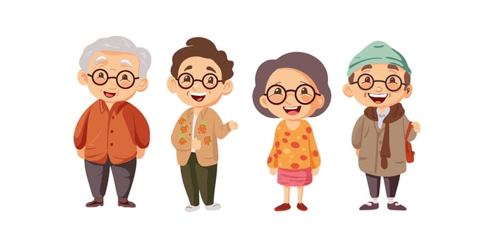 Set of cute cartoon happy elderly people on a white background vector