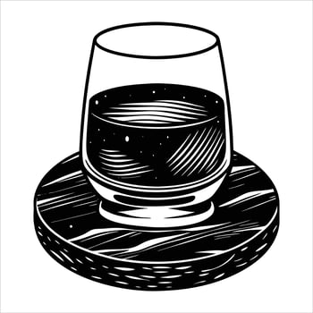 whisky glass reflected on marble surface vector