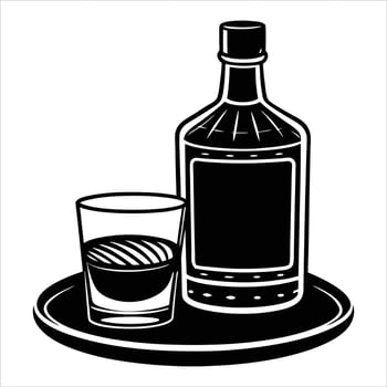 whisky and glass on a silver tray vector