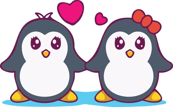 Cute penguin couple in love. vector