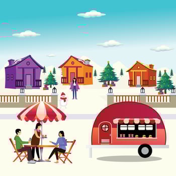 Winter Village Food Truck Scene vector