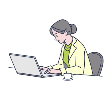 Girl typing on laptop. illustration vector