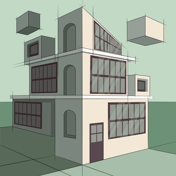 Architecture blueprint building concept abstract perspective vector