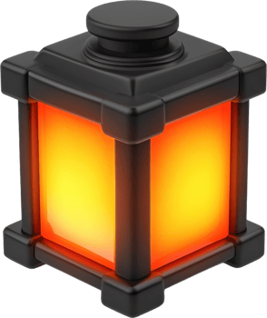 A black and orange lantern with a light on it png