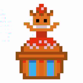 pixel art cupcake with decorative crown and geometric layers vector