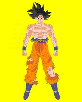 Anime illustration of Goku Ultra Instinct sign with fighting impact vector