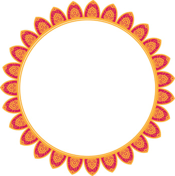 Decorative Mandala Circle Frame 5 with Floral Petal Border, Circular mandala frame with Pink and yellow floral petal design on white background vector