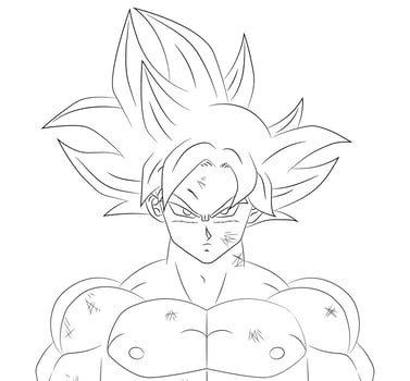 Ultra Instinct Goku, famous anime character, illustration, ready to paint vector