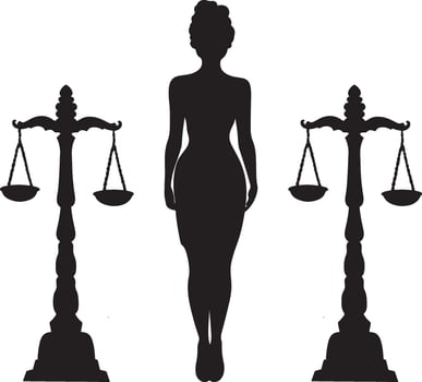 Silhouette of a woman and scales of justice, symbolizing equality and law vector