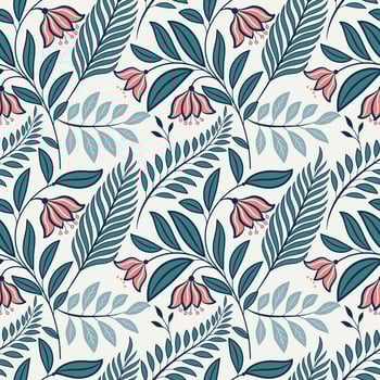 Flower line art seamless pattern. floral hand drawn abstract leaves and flower leaf shape vector