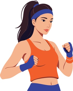 Woman Practicing Boxing in Sportswear with Focused Expression and Athletic Posture Illustration vector