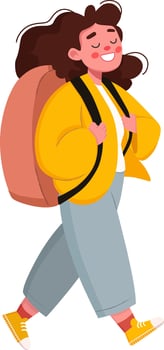 School girl walking home urban area cartoon illustration joyful mood vector