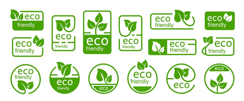 Eco labels. Eco-friendly leaf icons. Green leaves stickers. Organic vegan food symbols. Save planet, go green, energy saving. Natural products badge. collection vector