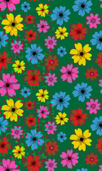 seamless floral pattern bright colorful flowers green background botanical design spring summer abstract backdrop wallpaper textile digital illustration vector