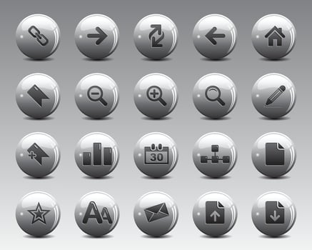 Beautiful web icons on grey 3d sphere ball. Web icons set symbol . flat editable isolated set of icons vector