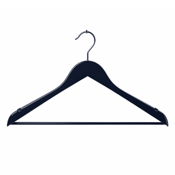 Black clothing hanger with metal hook and no background for retail and storage display png