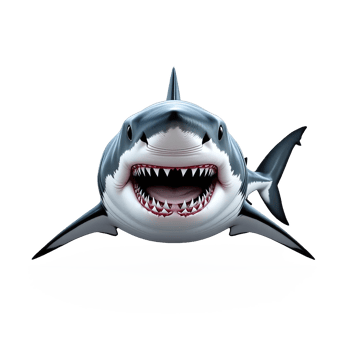 Menacing Great White Shark Illustration with Open Mouth and Sharp Teeth Clipart on Transparent Background png