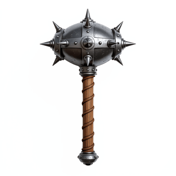 Menacing spiked mace with wooden handle and metal head on transparent background png