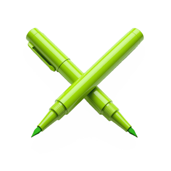 Bright Green Dual Markers Crossed with No Background Transparent Clipping Path png