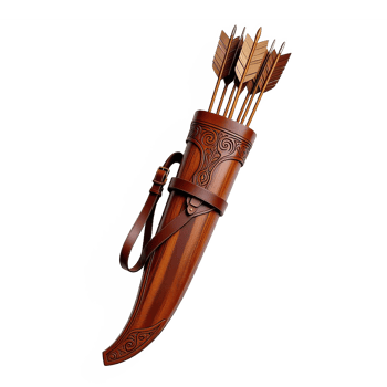 Archery Quiver Filled with Wooden Arrows with Feathers and Steel Tips No Background png