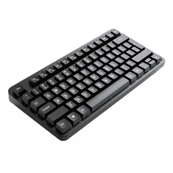 Compact black computer keyboard with white lettering on keys with transparent background png