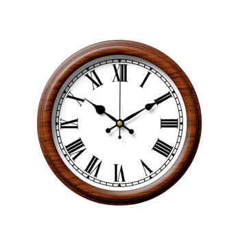 Round Wall Clock with Wooden Frame Showing Time 1045 AM and Transparent Clipping Path png