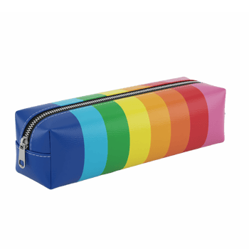 Colorful rainbow striped pencil case with zipper on transparent background png