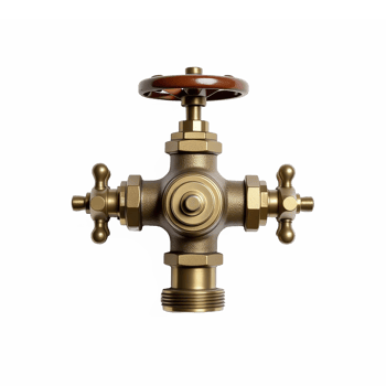 Brass Water Shutoff Valve with Red Handwheel and No Background Clipping Path png